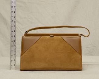 Vintage suede and smooth leather handbag in lovely light golden brown