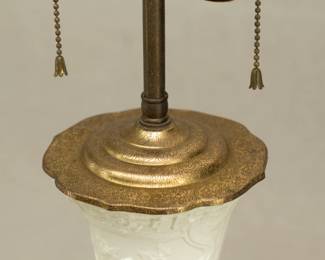 Closeup of the Wedgwood white jasper trumpet vase mounted as table lamp