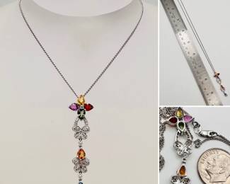 14k white gold multi stone white gold lavalier pendant with chain