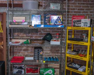 Board games, storage containers, hair dryer, clothing iron, CB radio, duffel bags