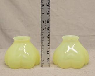 Two uranium glass hand blown tulip flower form shades circa 1900