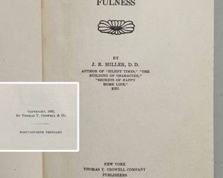 Inside pages of The Blessings of Cheerfulness by the Rev. J. R. Miller, copyright 1895