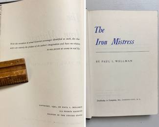 Inside pages of The Iron Mistress by Paul I. Wellman, 1951 first edition hardcover, published by Doubleday & Company
