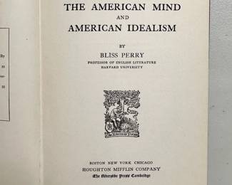 Inside page of The American Mind and American Idealism by Bliss Perry, hardcover, 1913, Houghton Mifflin Company publishers