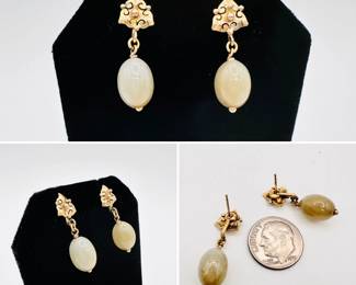 A delicate pair of 1930s jade bead and 14k gold earrings, screwbacks converted to pierced