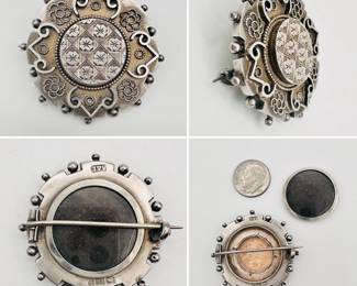 Antique sterling silver locket brooch, hallmarked, England, circa 1880s
