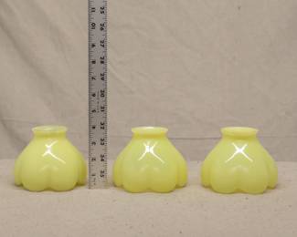 Three uranium glass hand blown tulip flower form shades circa 1900