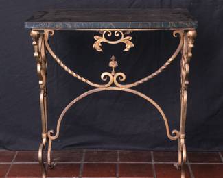 Another view of the marble topped wrought iron side table