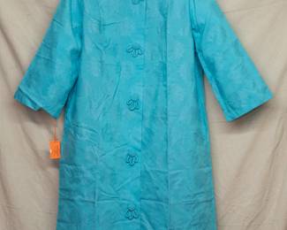 New with tag NWT light blue Loungees Chinese style house coat, brocaded chrysanthemum pattern