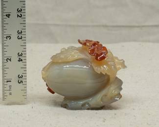 Chinese carved agate figure of melon with vine leaves and flowers