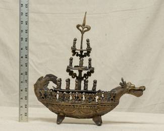 Another view of the brass South East Asian dragon form boat