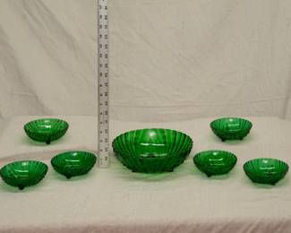 Anchor Hocking Burple-Inspiration pattern in Forest Green traditional Berry Set featuring a Master Berry Bowl and six individual berry bowls – gorgeous color, graceful design!