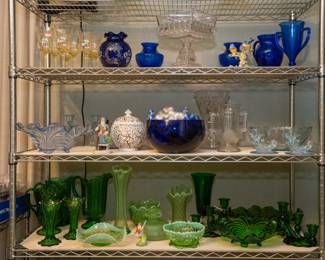 Just some of the antique glassware available including EAPG, art glass from Cambridge, Fenton, Northwood, Tiffin, Challinor; vintage porcelain figurines, so much to see!