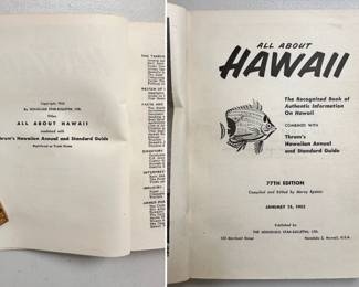 Inside pages of All About Hawaii Thrum's Hawaiian Annual, 1952 77th edition, paperback, published by The Honolulu Star-Bulletin, Ltd