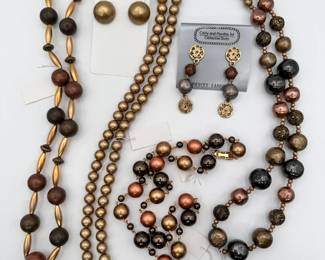 Fall fashion necklaces and earrings in satin finish gold and copper color beads