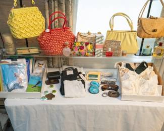 Vintage handbags and clutch purses, vintage sunglasses, lingerie, new in package Danskin tights and pantyhose, fresh vintage clothing and coats