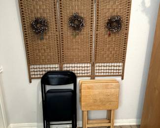 TV Trays w/stand (5ea), Folding Chairs (4ea) and Wall Screen