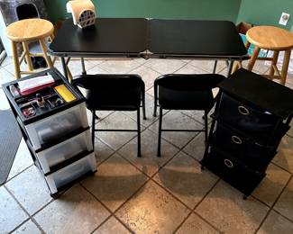 Card Table, Stools, Roller Storage