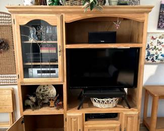 Entertainment Center (61"W x 19.5" D x 74.5" H), TV (40"), 3 Speakers, Media Cables, Decor, Stereo & CD Player