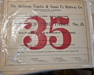 We have a large collection of vintage train schedules and time tables.