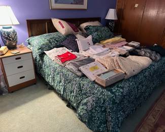 Bed, Nightstands, Lamps, Linens, Sweaters, Pillows
