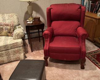 Side Table, Lamp, Wing Chair