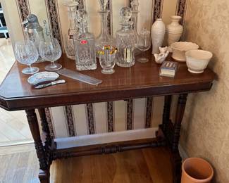 Side Table, Decanters, Brandy Glasses, Lenox
