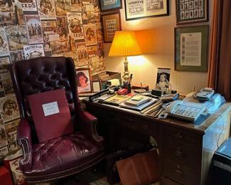 Desk, Leather Tufted Office Chair, Lamp