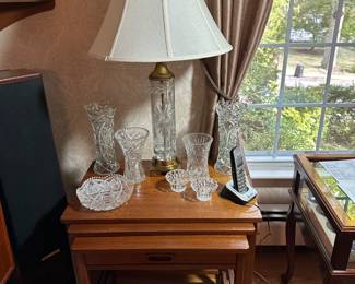 Cut Glass Vases & Bowl, Lamp (Nesting Tables Not For Sale)