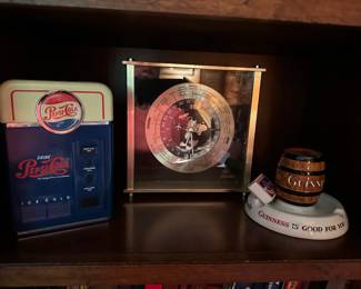 Pepsi Coin Sorting Bank, Seiko World Time Clock, Vintage Guinness Ashtray w/ Match Holder
