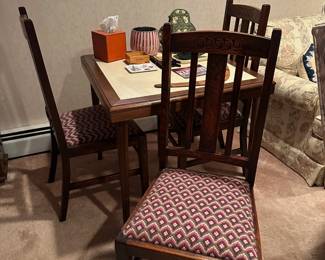 Set of 4 Antique Oak Arts & Crafts Chairs, Folding Table