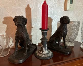 Pair of Dog Bookends, Wedgwood Black Basalt Candle Holder