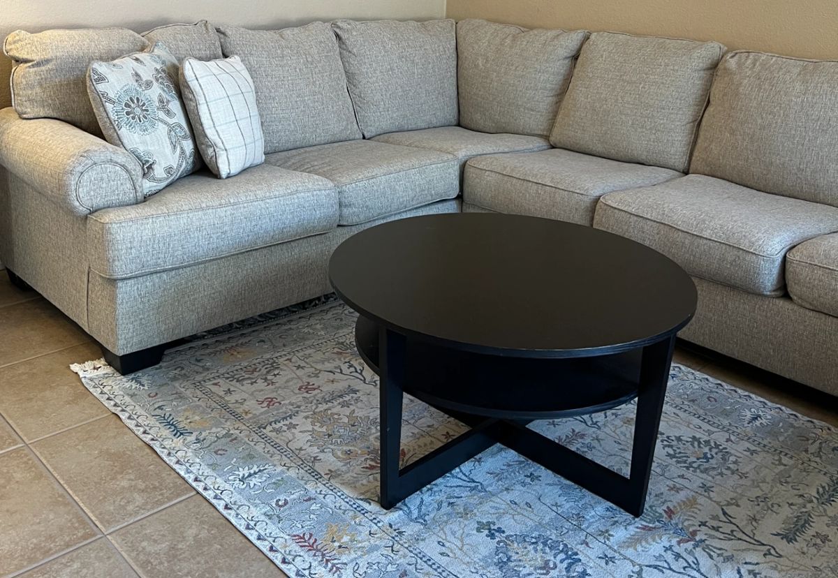 Sectional Sofa w Chaise, Area Rug Nexus Collection Machine Washable 5x7, Coffee Table
