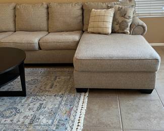 Sectional Sofa w Chaise, Area Rug Nexus Collection Machine Washable 5x7, Coffee Table