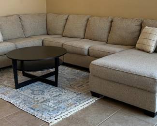 Sectional Sofa w Chaise, Area Rug Nexus Collection Machine Washable 5x7, Coffee Table