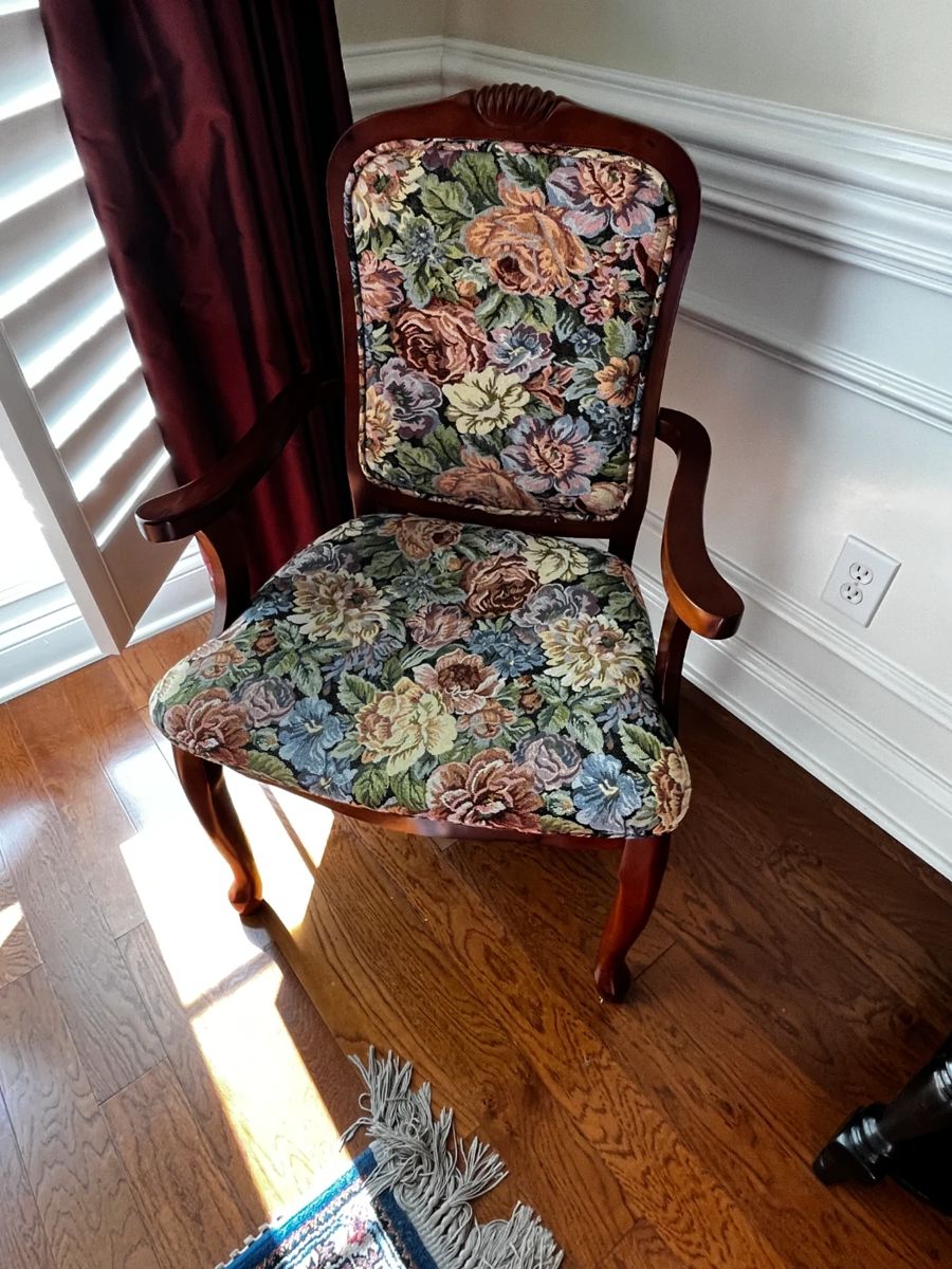#3	Floral Tapestry Covered Seat & Back Side Chair w/wood Arms & Legs	 $65.00 
