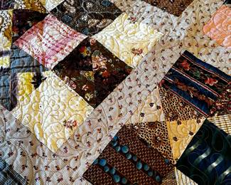 #55 Vintage 9 patch on point Hand-Pieced and Machine Quilted Quilt w/Label - 88x80 $75.00