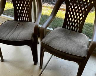 #62 Set of 2 plastic Chairs - Kept in covered patio w/cushions $20.00
