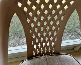 #62 Set of 2 plastic Chairs - Kept in covered patio w/cushions $20.00