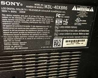 #16 Sony LCD Digital Color TV - 120V - 60 HZ Model KDL-40XBR6 w/remote $100.00