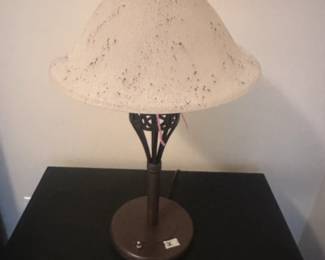 #36 Heavy Metal Bronze Lamp w/2 way Switch w/Design on Glass Globe - 24" Tall $45.00