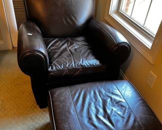 #50 Pottery Barn Brown Leather Chair & Ottoman $175.00