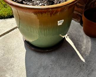 #109 Green/Rust Glazed Ceramic Flower Pot $30.00
#110 Green/Rust Glazed Ceramic Flower Pot $30.00