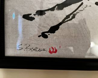 #44 Framed Watercolor Painting of Horse in the Style of Chinese Ink Wash and Dynamic Brush Strokes in a black Frame ready for Display - 16x10.5 - Captures the Spirit and Movement of the Horse Signed $175.00