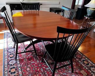 #1 Ethan Allen Table w/1 leaf wood Top with Black Painted Legs w/Black Ethan Allen Chairs (4 chairs) 46-64x46x30 $275.00