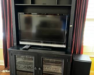 #15 Black Cabinet/Entr. Center w/ Top hutch w/3 cubbies & 2 Glass Doors w/ 2 Shelves - 47x22x30-80 - 2 pieces - You Move $175.00