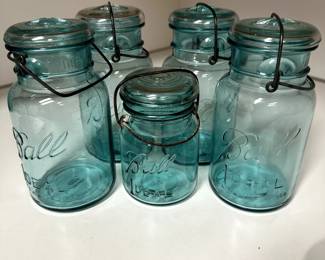 Ball Mason jars (many, many more in blue and clear)