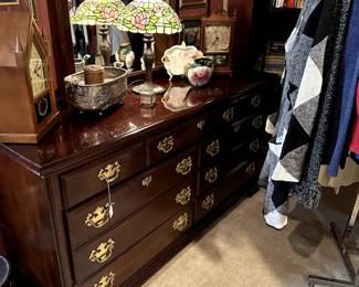 Kincaid dresser, lamp, clocks