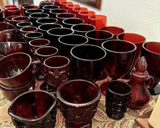 Ruby Red  glassware and Avon Cape Cod