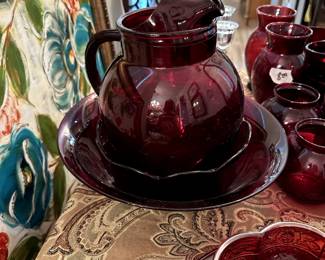 Ruby Red Pitcher and bowl